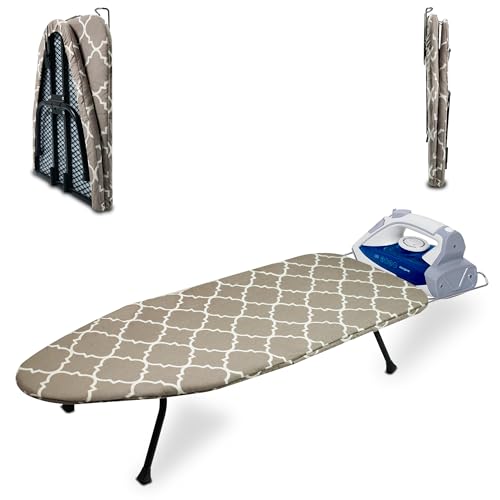 Metal Mesh Tabletop Ironing Board | Small Ironing Board with Foldable Legs | Compact & Portable Iron Board | 8 mm Thick 100% Cotton Pad & Heat Resistant Cover | 32" x 12.5" x 6". Pad (Mesh)