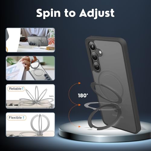 Image of AIBEX Back Cover OStand for Samsung S26 Plus 5G MagSafe Compatible | Ring Kickstand with Magnetic Alloy Ring Metal | Wireless Charging Support | Scratch Resistant Slim | Armor Protection Case - Black