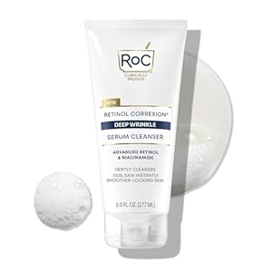 RoC Retinol Correxion Deep Wrinkle Serum Facial Cleanser with Niacinamide for Anti-Aging and Fine Lines, Long-Wear Makeup Remover, Fragrance Free Skin Care, Opthalmologist Tested, 6 Ounces