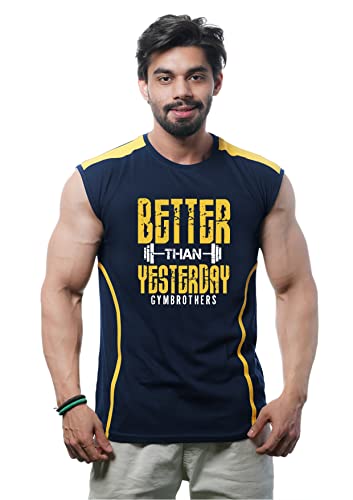 Image of GYMBROTHERS Men's Gym Vest Tanktop for Workout, Bodybuilding, Fitness & Training Better Than Yesterday