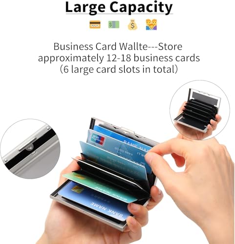 Image of MINI2BUY Metal Card Wallet (Up-to 20 Large Card Slots) RFID Protected Men & Women for Credit | Debit | ATM | business Cards for Corporate Gift - Easy Click Button Closure (9.5 x 6.6 x 1.9 CM) (Silver)