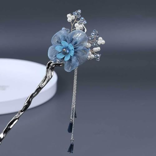 Image of HONEY ACCESSORIES 1Pcs Of Ethnic Style Hairpin Girls Metal Fashion Flower Hair Stick Hair ACCESSORIES For Women And Girls, Blue