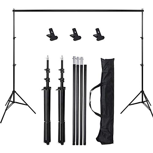 Support de toile de fond portable pour studio photo 2 x 3 m, kit de support de toile de fond avec support d'éclairage réglable de 80 à 200 cm, 3 clips et étui de transport Cover