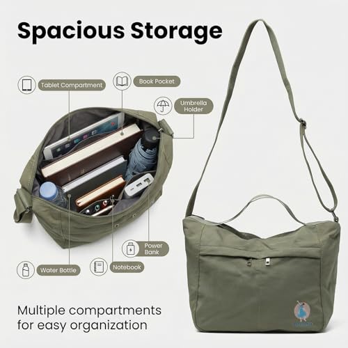 Image of Togood Casual Crossbody Bags for Women Men, Large Tote Shoulder Bag Embroidery Hobo Purses, Lightweight Waterproof Purse