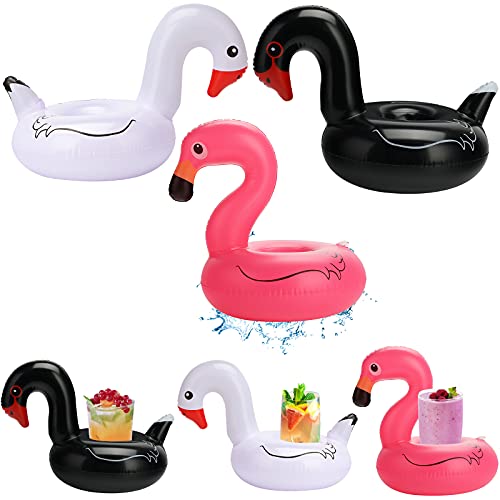 MCPINKY Inflatable Drink Holder, Drink Floats Inflatable Bird Cup Coasters Pink Flamingo Drink Holder Black and White Swans Drink Holder for Kids Water Fun Toys and Pool Party(6 Pack)