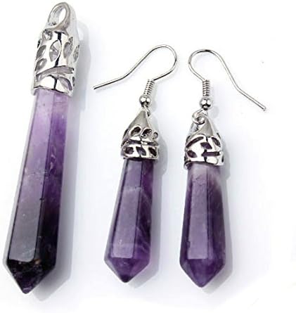 Newtrip Natural Amethyst Faceted Pendulum Necklace & Earrings Set