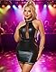 sunshinelady Damen Lederkleid Kunstleder für Mollige Frauen Mesh Ärmellos Dessous Bodycon Clubwear Sexy Kleid Damen Neckholder Babydoll Minikleid Curvy Partykleid Elegant Schwarz Große Größen S
