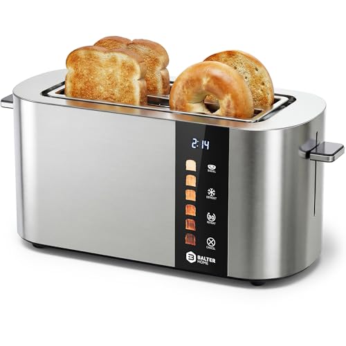 Image of Balter Toaster 4 Slice Wide Slot, Bagel Function, Long Slot, Stainless Steel, Touch Screen, Built-in Rack, Extra-Wide 1.5 inch Slots for Thick Breads & Bagel, Timer, BPA-Free, 6 Levels, Removable Tray