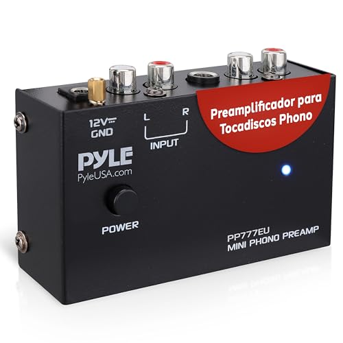 Pyle preamplificador phono, Estereo, Entrada RCA, Salida RCA, Operacion de bajo ruido, Adaptador DC 12V