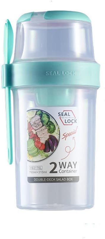 YFEIQI37oz Lunch Salad Container, Hiking Food Container for Two, Portable Fruit and Vegetable Salad Cup Container with Fork, Salad Dressing Mixer, Yogurt Cup with Lid Reusable Fitness, Hiking (Green)