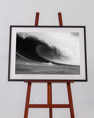 Walprints Black and White Big Wave Surf Wall Art – Minimalist Ocean Photography Print, Dramatic Coastal Framed Artwork for Home or Office – Mavericks by Tanner Olthoff, Black Frame, 26 x 20 Inch