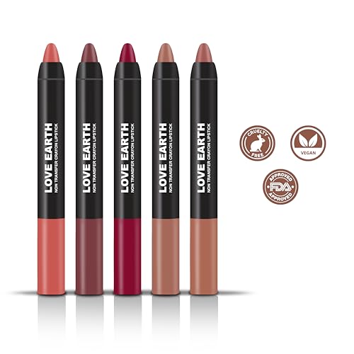 Image of Love Earth Crayon Lipstick 2.O Matte Finish Combo Kit | Lightweight, Non-Lasting, Non-Transfer,Smudge Proof, Creamy Matte Lipstick Set | Multicolor Crayon Lipstick -Multicolor (3.5g X 5) 17.5grm