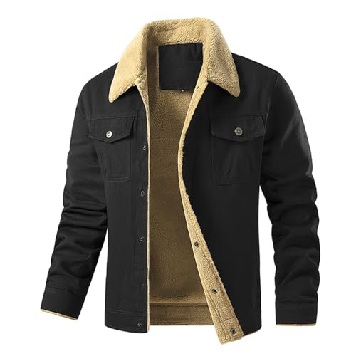 Men's Cotton Thermal Jacket Warm Sherpa Lined Trucker Jacket Windbreaker Winter Coat