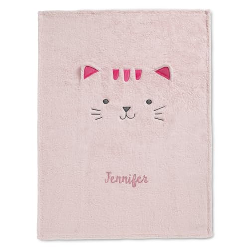 Image of Delta Children Personalized Sherpa Throw Blanket for Kids, Pink Cat