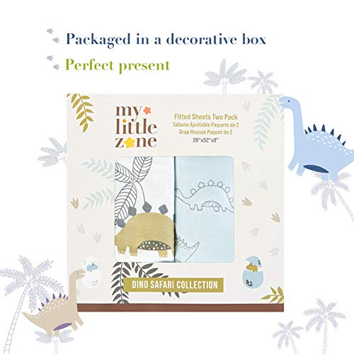 My Little Zone Dinosaur Baby Crib Fitted Sheets - Cotton Baby Crib Sheets For Boys And Girls - Neutral (Blue - White), 2 Pack #TOP4