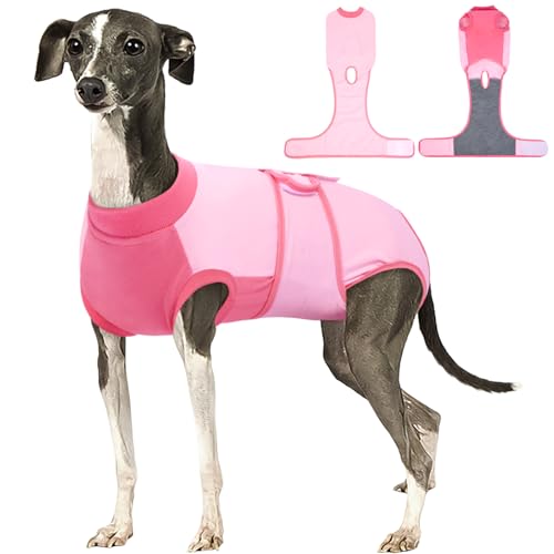 Image of Kuoser Recovery Suit for Dogs, Soft Dog Spay Suit for Female Surgery Recovery, Breathable Dog Neuter Recovery Suit Male, Anti Licking Dog Onesie for Abdominal Wounds Cone Alternatives, Pink L