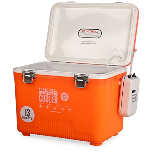 Image of Engel Live Bait Cooler Box with 2nd Gen 2-Speed Aerator Pump - Portable Fishing Station & Minnow Bucket for Shrimp & Other Live Fish with Aerator - ENGLBC-N