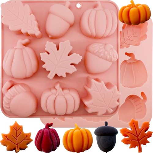 2Pcs 3D Pumpkin Silicone Mold Fall Silicone Mold Halloween Thanksgiving Candy Mold Autumn Maple Leaf Acornshape Chocolate Candy Cake Pan Baking Tray Molds for Cake Decoration upcake Toppers Resin Cand