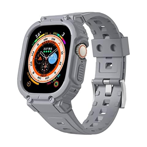 TPU Band with Bumper Case Compatible for Apple Watch Ultra 49mm 45mm 44mm 42mm 41mm 40mm 38mm iWatch Series 8 7 6 5 SE 4 3 2 1 Strap , Men Women Sport Rugged Shockproof Military Protective Cover