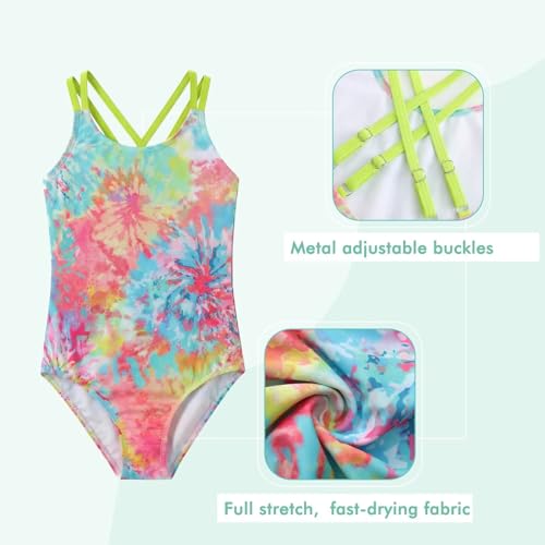 Image of Moon Tree Girls One Piece Swimsuits, Adjustable Double Straps Bathing Suits for Kids Girls Hawaiian Swimwear 3-16 Years
