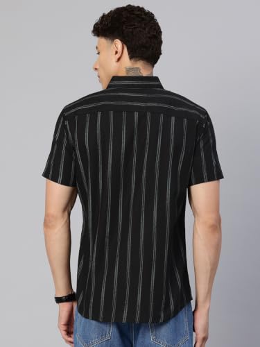Image of Majestic Man Men's Pure Cotton Striped Half Sleeve Slim Fit Casual Shirt for Men