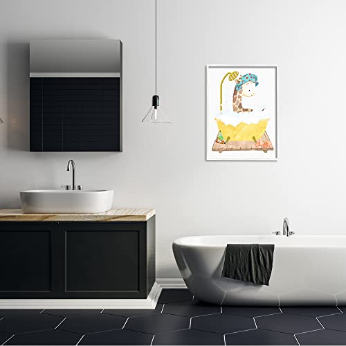 Image of 'Children's Giraffe Animal Bubble Bath Yellow'| Framed Giclee Art | Stupell Industries | White, 24 x 30 Inches, Easy to Hang and Sturdy, Made in USA, by Erica Billups