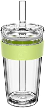 KeepCup Cold Cup Iced Coffee Tumbler, 16 oz Tempered Glass Cup with Lid and Reusable Straw, Boba and Smoothie Cup, Chartreuse Lime