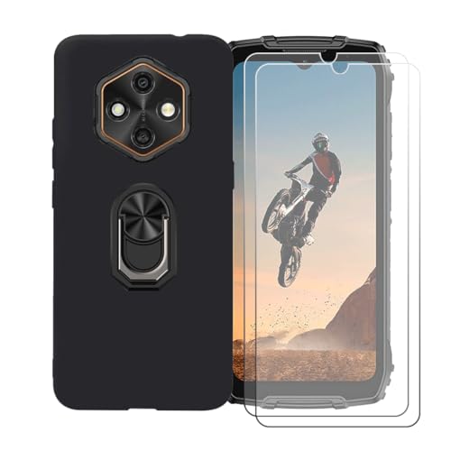 CongJiaLingXi �P�[�X �K�p �� Ulefone RugKing 4 Pro (6.56") �����O�T�|�[�g+ [2�p�b�N]�����K���X�X�N���[���v���e�N�^�[�A�_��ȃV���R�[���V�F���o���p�[TPU�ی�J�o�[�������,�u���b�N