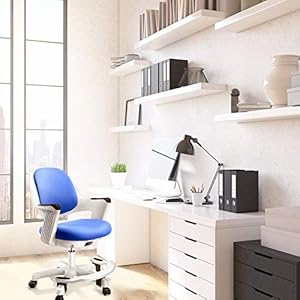 Kids desk chair ergonomic design with footrest height adjustable seat comfy study cushion computer task chair smooth rolling wheels for student and children ocean blue  urban country home decor