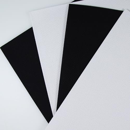 Image of KCS 4 pc of 12 inch x 18 inch(30cm x45cm) 14CT Counted Cotton Aida Cloth Cross Stitch Fabric (White+Black)