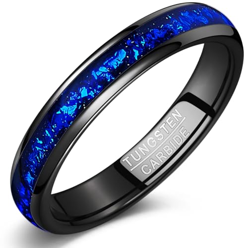Vakki Women's 4mm Black Tungsten Wedding Ring with Blue Foils Inlay Engagement Band Polished Edge Comfort Fit Size 5-9