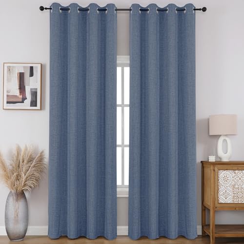 CUCRAF 100% Blackout Window Curtains 84 inches Long 2 Panels Set, Faux Linen Look Thermal Insulated Grommet Drapes, Room Darkening Curtain for Bedroom Living Room(W52 x L84 Inch, Sky Blue)