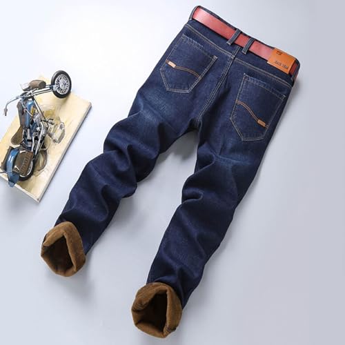 Fleece Lined Jeans for Men Stretch Winter Thermal Pants Business Casual Straight Pants Durable Outdoor Wear Trousers4