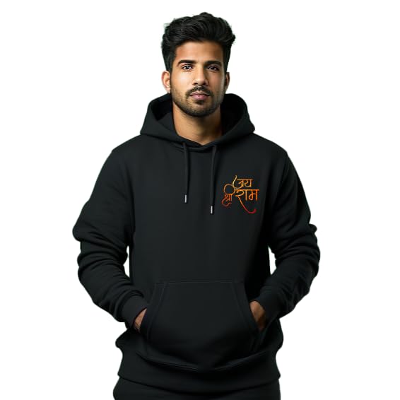 prabhu bhakti Prabhubhakti Men's Jai Shri Ram Printed Black Hoodie | Pullover Full Sleeve Hoodies Full for Men-picture-51