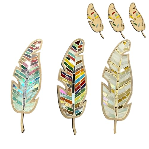 ZZ sanity Feather Mosaic Craft Kits, 3Pcs Porcelain Tile Mixed Colors for Kids and Adults, DIY Home Decoration Art