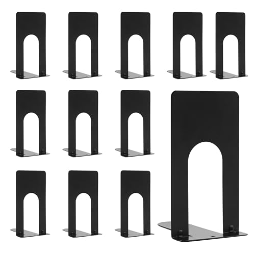 6 pares de sujetalibros metálicos antideslizantes, negros, perfectos para oficinas, escuelas, hogares y bibliotecas (12 unidades)