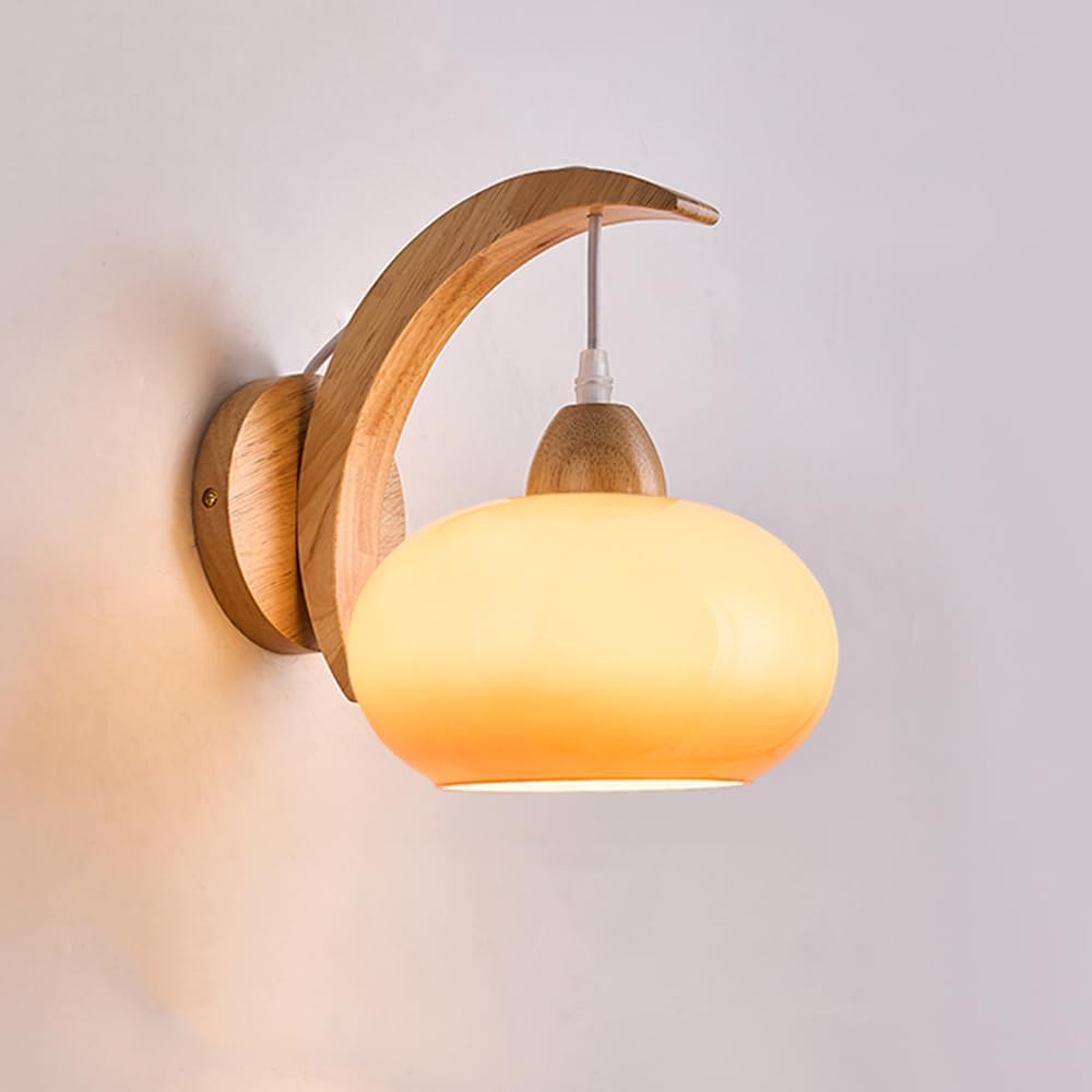 KBUUKYYXouy Vintage Wall Sconce Glass Wood Hallway Wall Light Fixture White Milk Glass Mid Century Wall Sconce Farmhouse Rustic Wall Mounted Lamp for Bedroom Kitchen Living Room Farmhouse Corridor