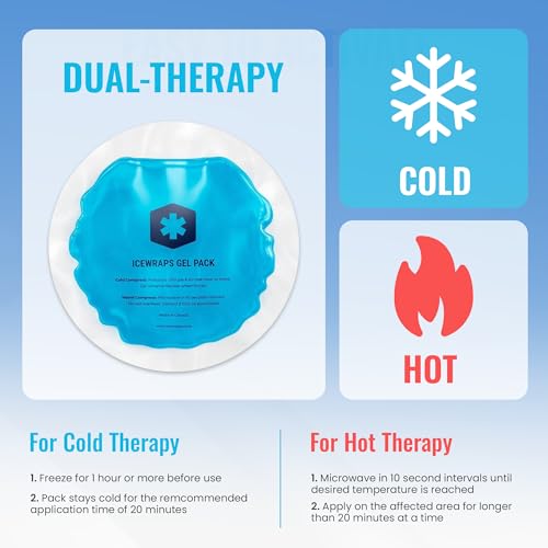 ICEWRAPS Round Reusable Hot or Cold Gel Ice Packs with Cloth Backing for Wisdom Teeth, Breastfeeding, Tired Eyes, Kids Injuries, Headaches, Sinus Relief (Blue) - Pack of 5