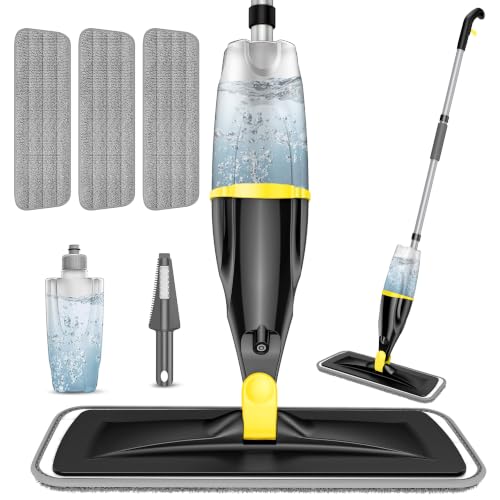 Image of Spray Mops for Floors Cleaning: Hardwood Floor Mop Wet Dust Mop Refillable | Swivel Head Lightweight for Elderly, 3 Washable Pads for Swiffer PowerMop, Microfiber Flat Mop, for Tile Vinyl Multi-surface