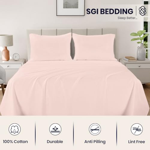Image of SGI bedding RV Short Queen Sheet Set 60x75, 600 TC Egyptian Cotton, 4 Piece Luxury Hotel Collection, Ultra Soft & Breathable, Fits RV Mattress Camper & Trailer, 15 Inch Pocket, Peach