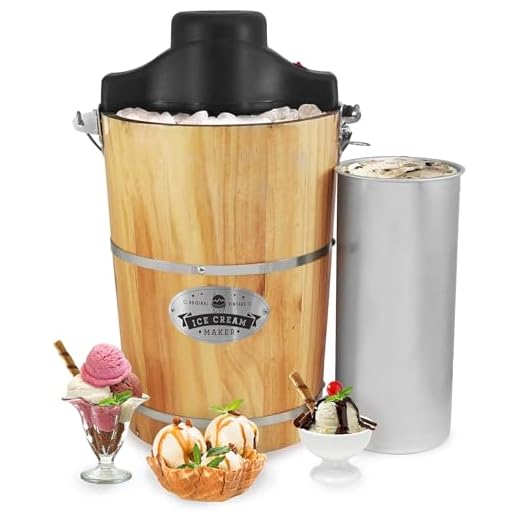 Elite Gourmet EIM916X Old Fashioned 6 Quart Vintage Wood Bucket Electric Ice Cream Maker Machine Appalachian, Bonus Classic Die-Cast Hand Crank for Churning, Uses Ice and Rock Salt
