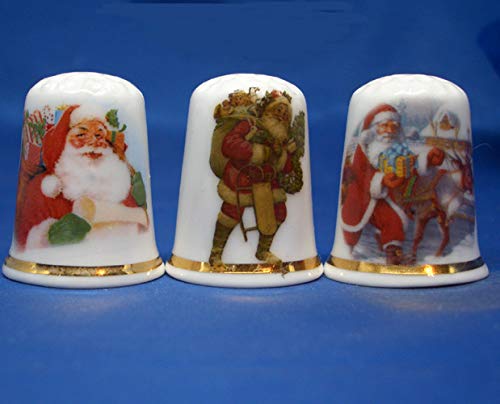 BirchcroftPorcelain China Collectible - Set of Three Thimbles - Traditional Christmas Santa Claus