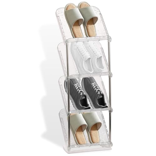 Scarpiera stretta inclinata a 4 livelli, scarpiera alta e sottile, per piccoli spazi e angoli, supporto verticale trasparente per scarpe, organizer per scarpe, salvaspazio per scarpe e stivali