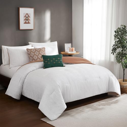 Image of Modern Threads Hunter Gray Jacquard Comforter Set - 5 Piece Heathered Light Gray Bed Set with Decorative Pillows & Shams, Textured Soft Bedding for All Seasons, Queen