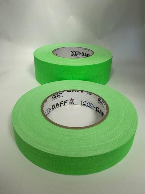 Generic 2 Rolls of Fluorescent Green Gaffers Tape for Stage Marking, Wire Bundling, Arts and Crafts and Much More, 2"" and 1"" Rolls
