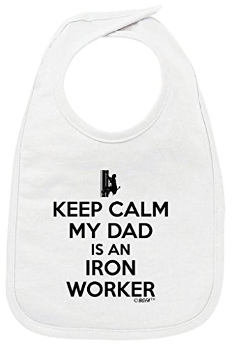 Baby Clothes Keep Calm My Dad is an Iron Worker Light Blue Bodysuit and White Bib Bundle Newborn