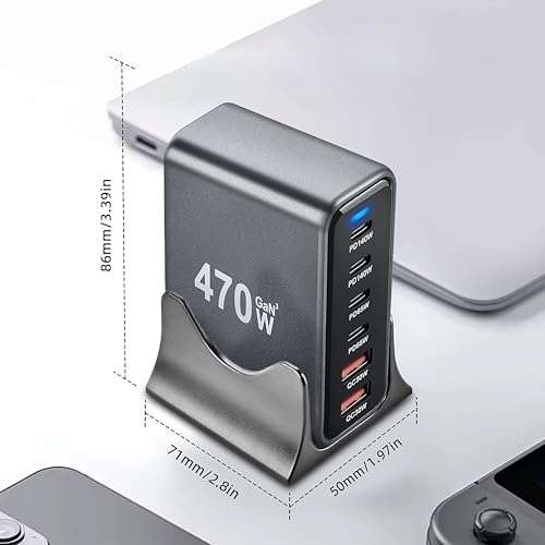 Image of MX 470W USB C Charging Station 6-Port Charging Adapter,140W Multi-Port USB Charging, GaN Ⅲ PD PPS Fast Charging Station for Multiple Devices,Laptop,MacBook, DELL, iPad, iPhone