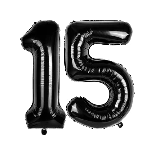 Large Black Balloon Number 15,40 Inch Black 15th Mylar Foil Helium Birthday Decoration Balloons?Black 15 Balloons For Wedding Anniversary Birthday Party Decors,15 Year Old Boy Girl Birthday Balloons