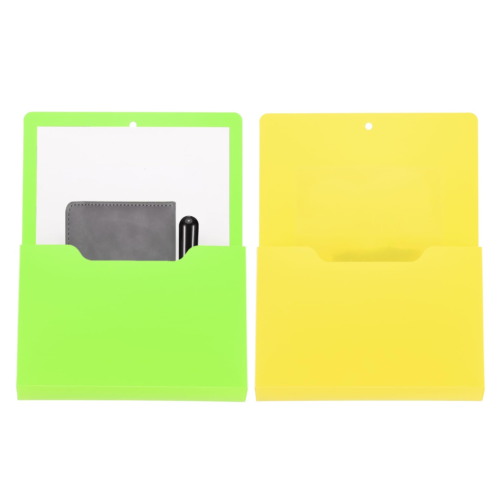 PATIKIL Magnetic File Holder, 2 Pack Magnetic Wall Holder Organizer File Hanging Magnetic Mail Holder for Refrigerator Letters Paper Teacher Classroom, Yellow/Green