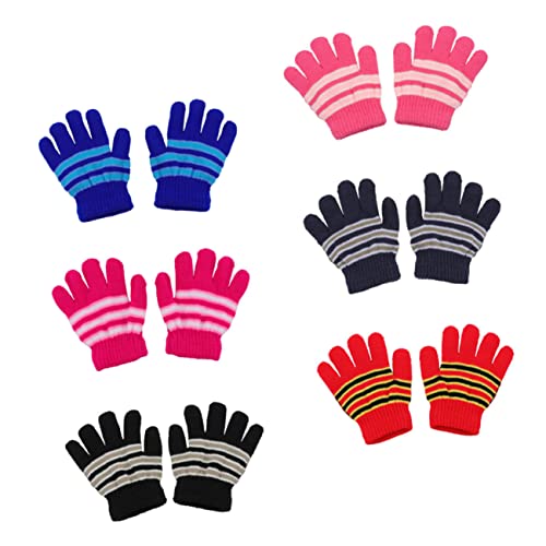 NOLITOY 6Pairs Winter Gloves Warm Knitted Stretch Full Finger Mittens for Boys Soft Skin Friendly Great Elasticity for Cold Weather